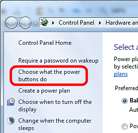 Power Options, Choose Power Buttons